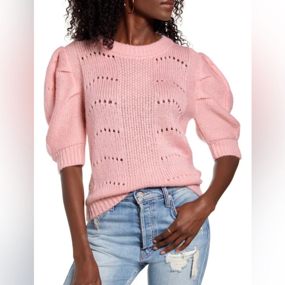 English Factory Pink Puff Sleeve Sweater
